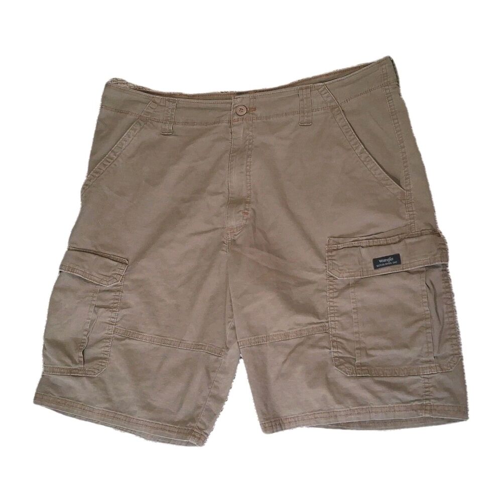 ​Wrangler Men's Relaxed Fit Tan Cargo Shorts 38x10 Stretch Cotton Green Brown